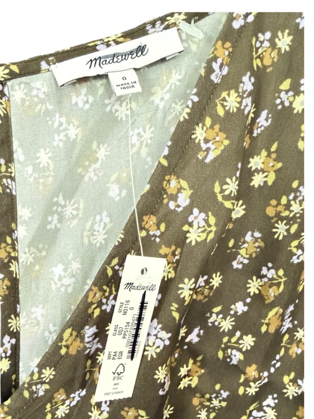 Madewell Dress Women Midi Floral Green V-Neck Size 0 Cap Sleeve - Picture 8 of 10